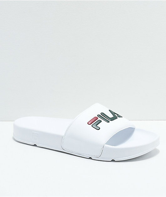 FILA Womens Drifter White, Sycamore & Red Slide Sandals
