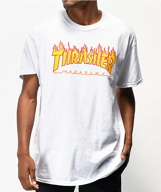 Thrasher Magazine Flame Logo T-Shirt White Available at Skate Pharm