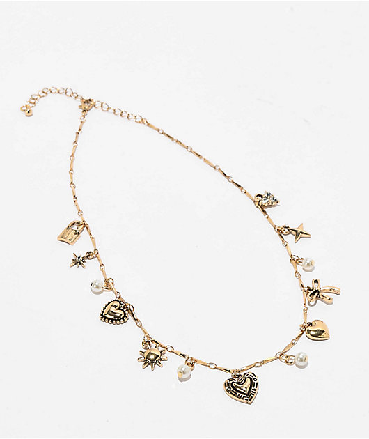 Fantas Eyes Antique Charm Gold Necklace