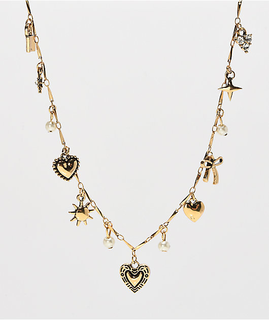 Fantas Eyes Antique Charm Gold Necklace