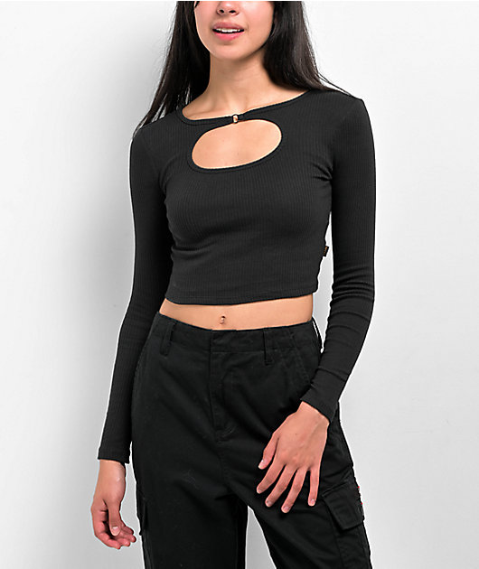 Long sleeve black cut out top online