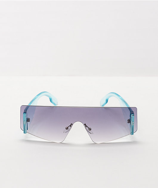Flex Blue Frameless Gradient Shield Sunglasses 