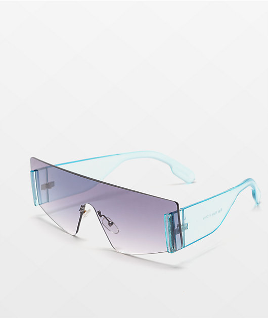 Flex Blue Frameless Gradient Shield Sunglasses 