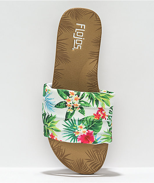Flojos Fiesta Lite White & Hibiscus Slide Sandals