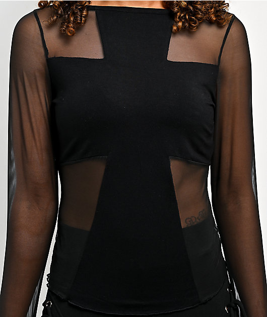 Forest Ink Divinity Black Long Sleeve Mesh Top