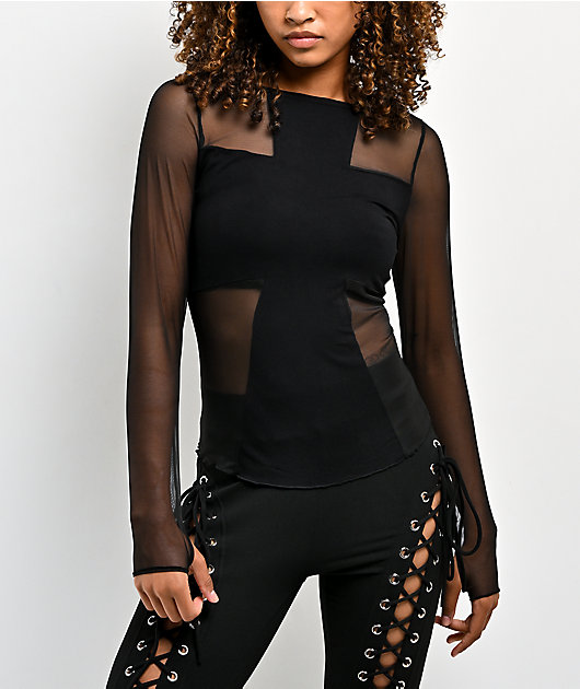 Forest Ink Divinity Black Long Sleeve Mesh Top