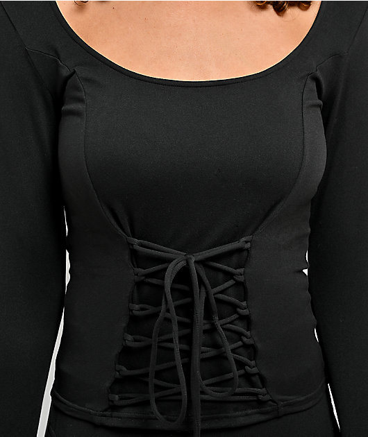Forest Ink Viper Lace Up Black Long Sleeve Top
