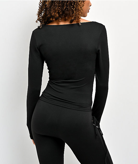 Forest Ink Viper Lace Up Black Long Sleeve Top
