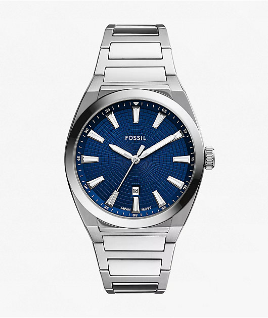 Fossil Everett Silver & Navy Analog Watch