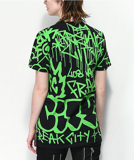 Freak City Graffiti Black & Green T-Shirt