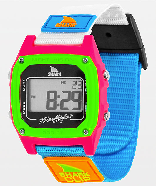 Shark Classic Clip reloj digital neón