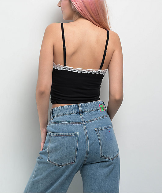 Freeworld Ellouise Lace V Black Crop Tank Top | Zumiez