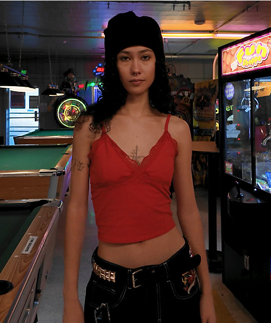 Freeworld Ellouise Lace V Red Crop Tank Top video