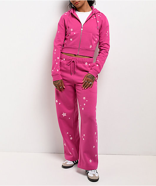 Freeworld Iman Star Pink Crop Zip Hoodie
