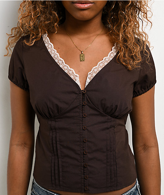 Freeworld Isabella Brown Button Up Shirt