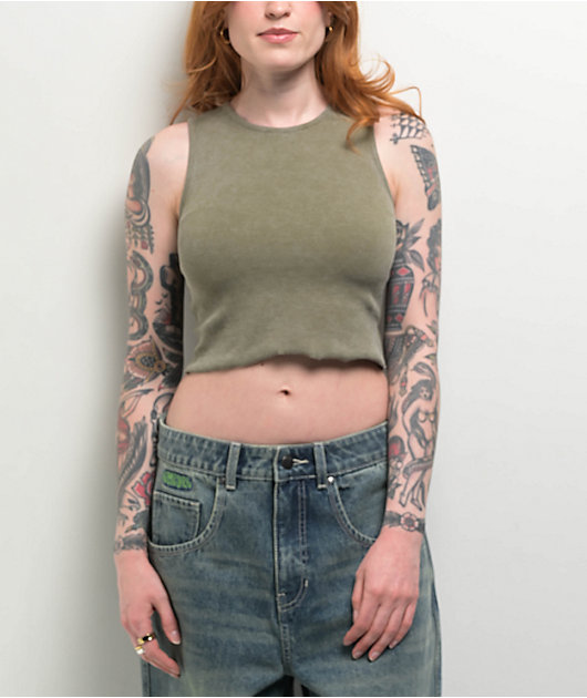 Freeworld Laney Green Wash Crop Tank Top
