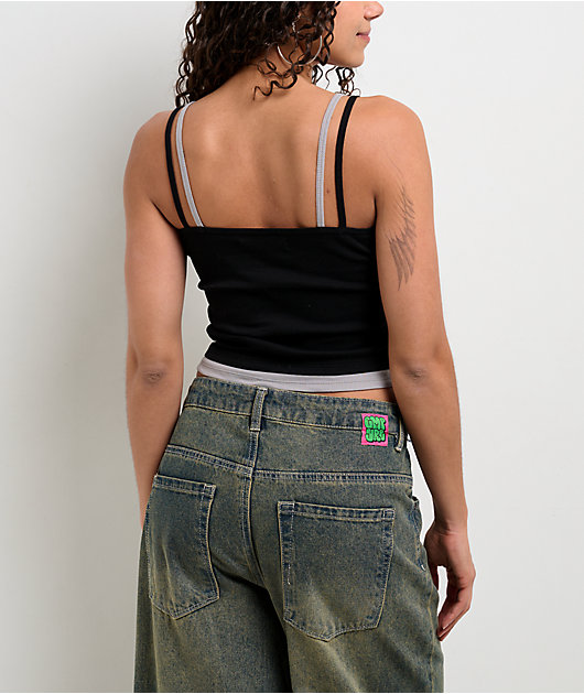 Freeworld Laura Black & Grey Layered Crop Tank Top
