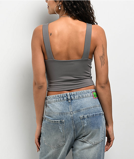 Freeworld Pheobe Grey V-Neck Crop Tank Top | Zumiez