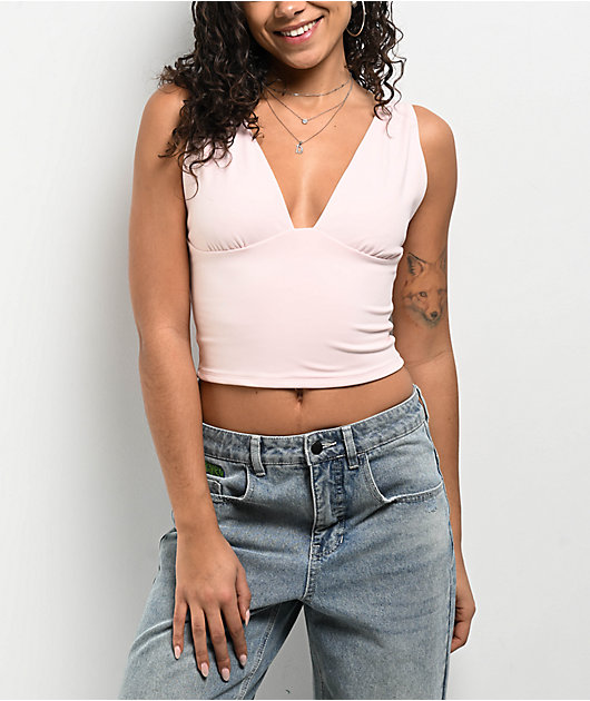 Freeworld Pheobe Pink V-Neck Crop Tank Top | Zumiez