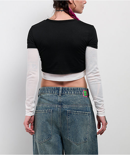 French Twist Black & White 2fer Thermal Long Sleeve T-Shirt