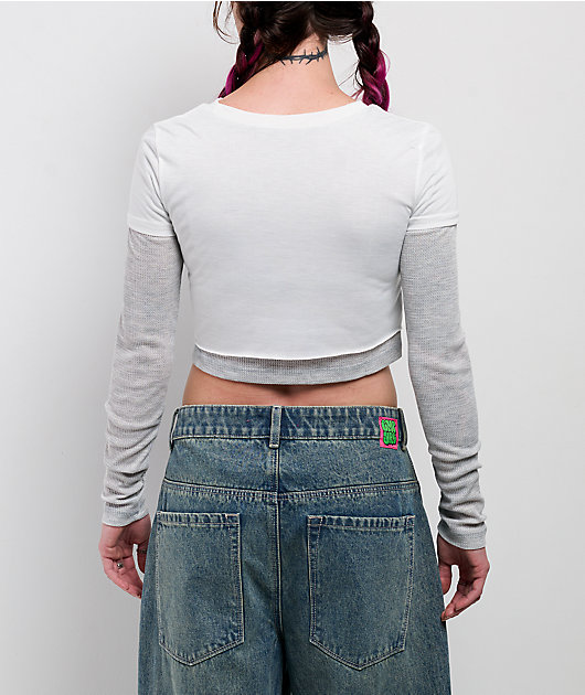 French Twist White & Grey 2fer Thermal Long Sleeve T-Shirt