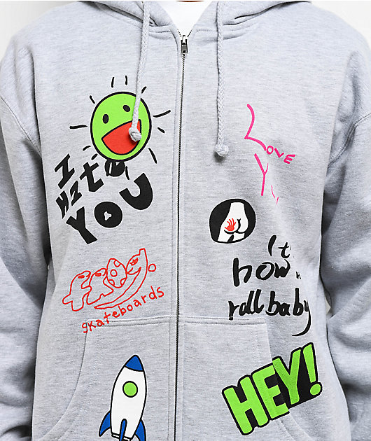 Frog Love/Hate Heather Grey Zip Hoodie