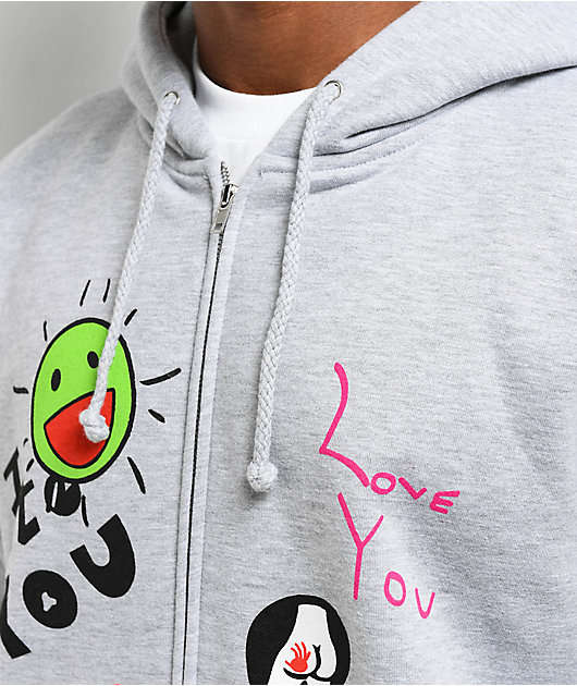 Frog Love/Hate Heather Grey Zip Hoodie | Zumiez
