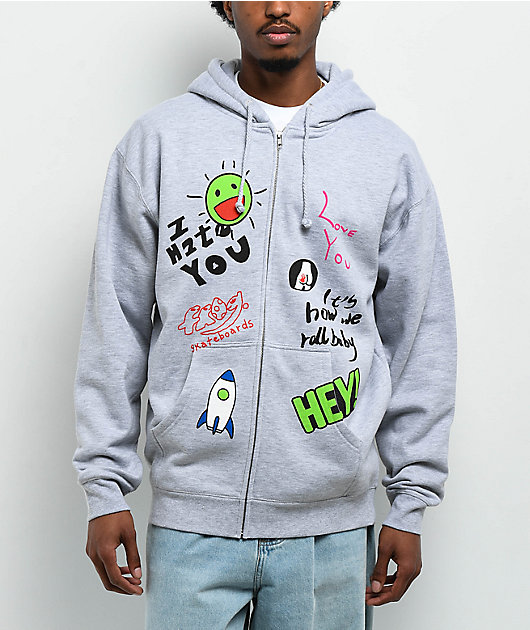 Frog Love/Hate Heather Grey Zip Hoodie | Zumiez