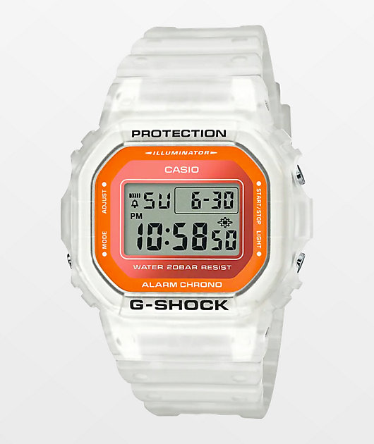 G-Shock DW5600 Clear White & Orange Digital Watch