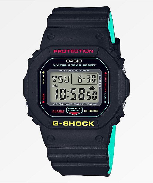 G-Shock DW5600 Retro Black, Yellow, & Blue Watch