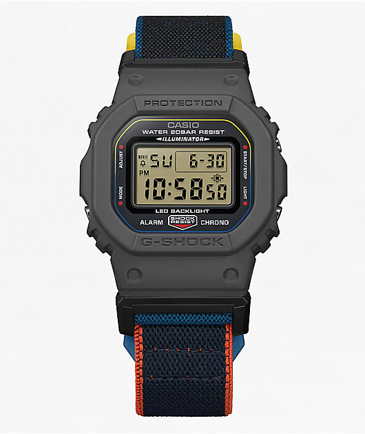 G-Shock DW5600MNC-1 Square Grey, Blue & Orange Digital Watch | Zumiez