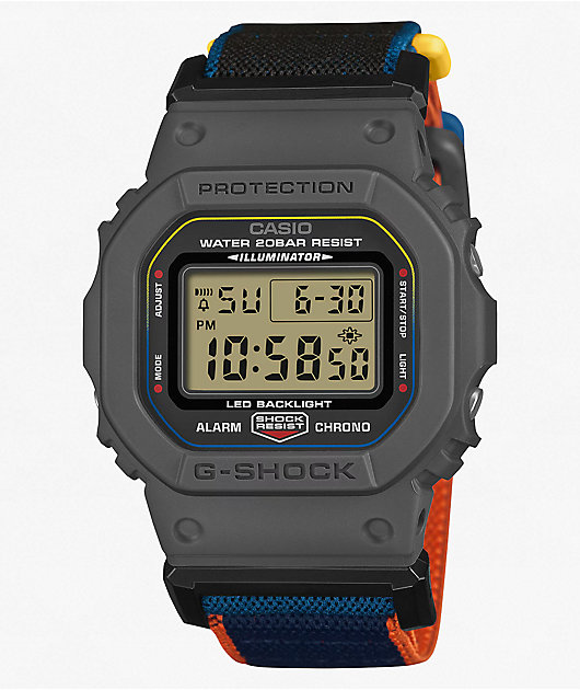 G-Shock DW5600MNC-1 Square Grey, Blue & Orange Digital Watch | Zumiez