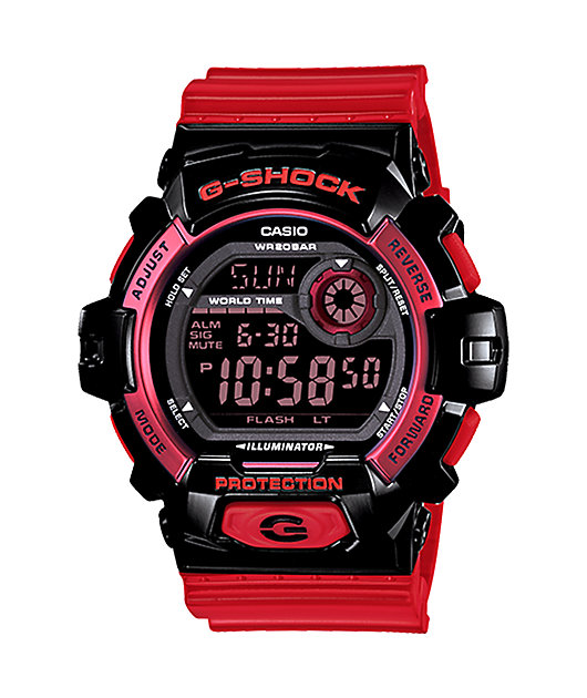 red and black digital watch