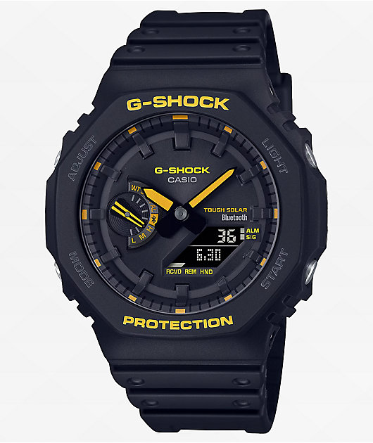 G Shock GA B2100CY 1A Black Yellow Bluetooth Solar Watch Zumiez