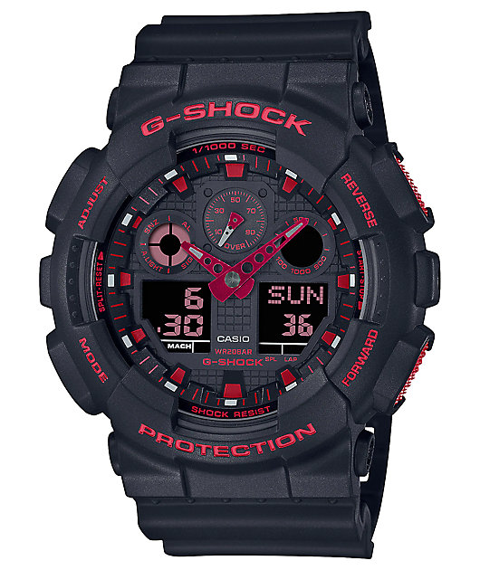 G Shock GA100BNR 1A Black Red Analog Digital Watch