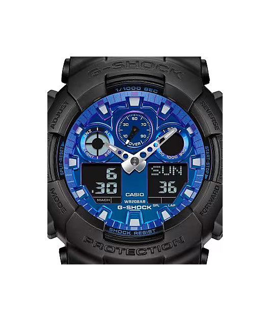 G Shock GA100FL 1A Black Blue Vapor Analog Digital Watch Zumiez