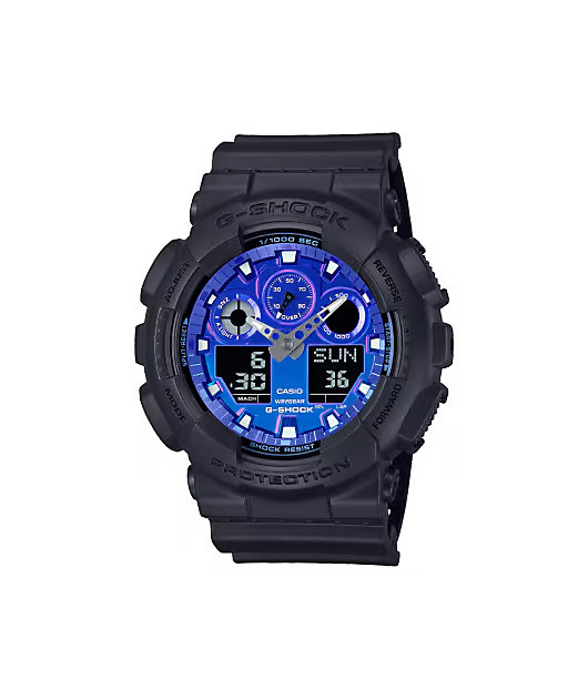 ＧSHOCK G-Shock GA100FL-1A Black & Blue Vapor Analog & Digital Watch | Zumiez