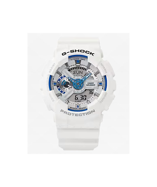 G-Shock GA110HDS-7A White & Blue Analog & Digital Watch | Zumiez