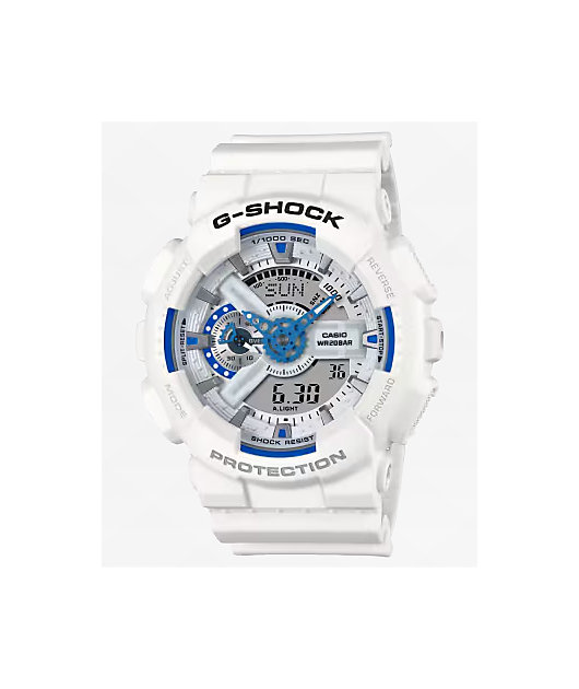 G-Shock GA110HDS-7A White & Blue Analog & Digital Watch | Zumiez