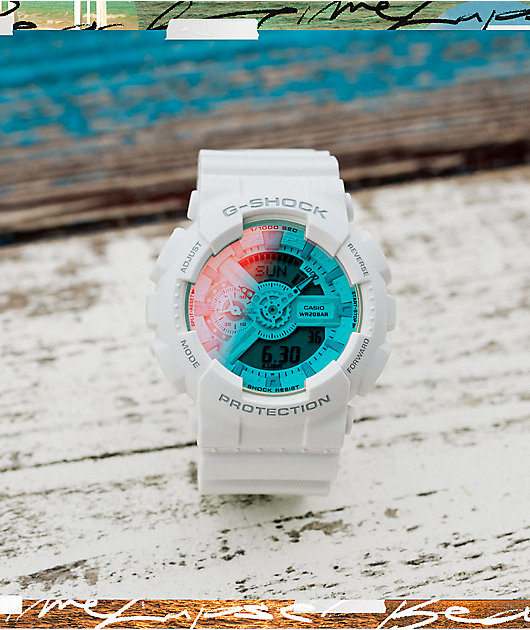 G-Shock GA110TL-7A White & Turquoise Analog Digital Watch | Zumiez