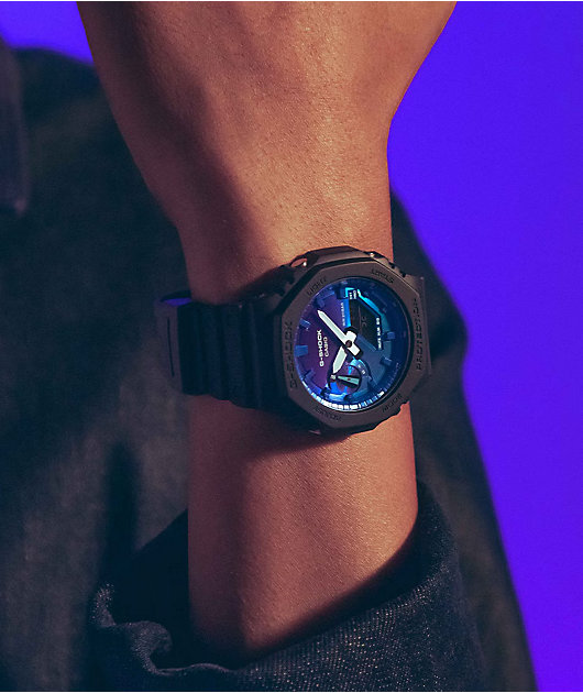 G-Shock GA2100FL-1 Black & Blue Vapor Analog & Digital Watch | Zumiez