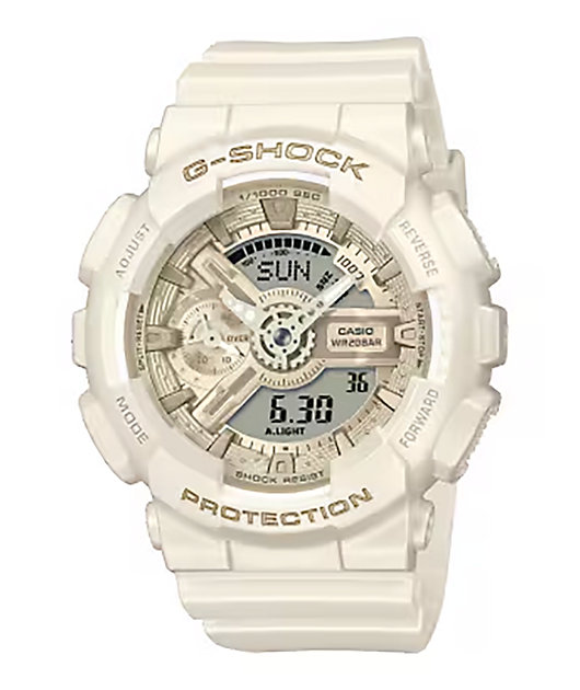 G-Shock GMAS110ST-7A Silk White & Gold Analog & Digital Watch | Zumiez