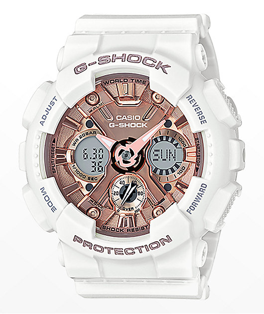 G-Shock GMAS120MF-7A reloj en blanco y rosa dorada