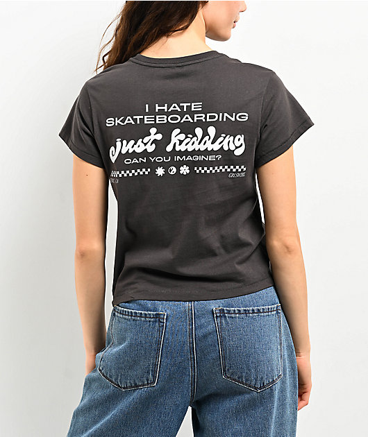 GRLSWIRL I Hate Skateboards Charcoal Crop T-Shirt