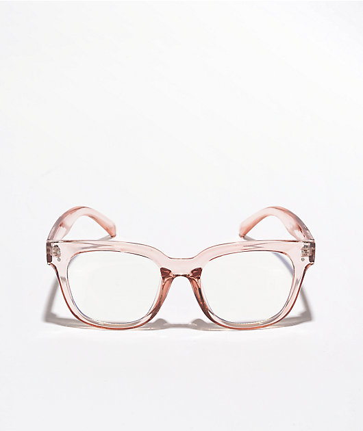 Gafas de sol de cristal rosáceo con marco cuadrado grueso de luz azul