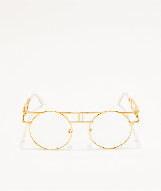 Gafas redondas de oro y transparentes 