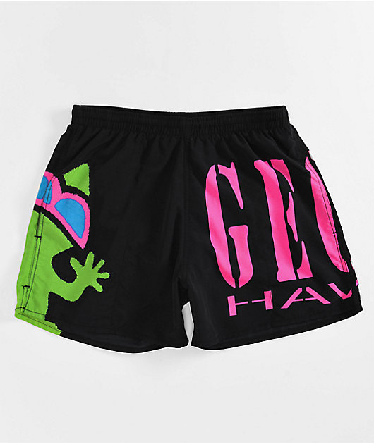 Gecko Iconic Multi Stripe Black & Purple Volley Shorts | Zumiez