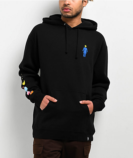 Girl x Pac Man Ghost Sleeve Embroidered Black Hoodie