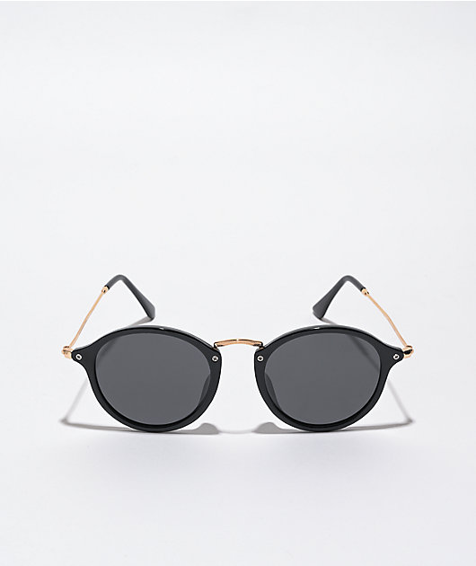 Glassy Klein Black & Gold Polarized Round Sunglasses