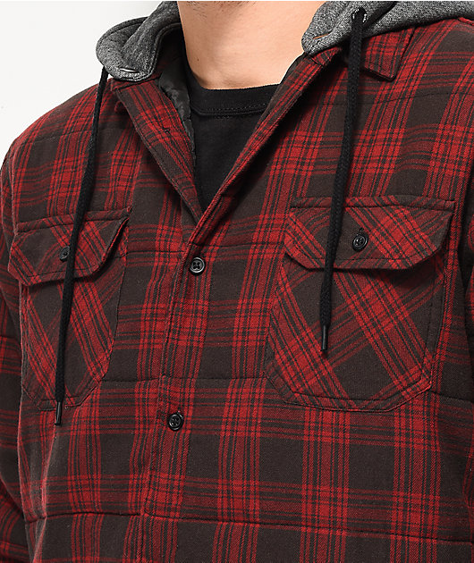 red plaid hooded jacket